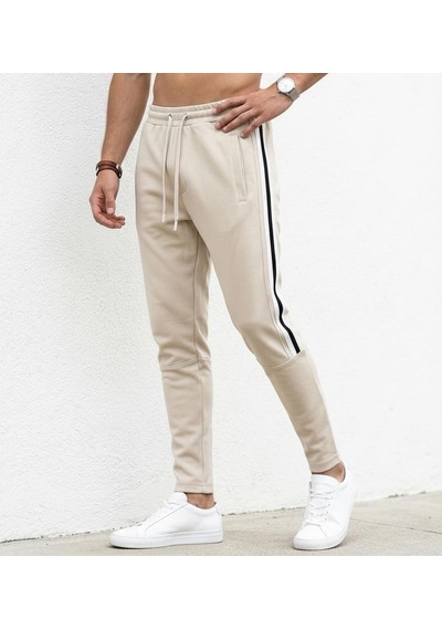 Plus Scorpion Erkek Slim Fit Pamuklu Eşofman Altı Yan Şerit Detaylı Günlük Bej