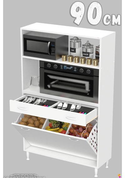 Vio 90 Cm Fırın Dolabı Sepetli Çekmeceli Mini Midi Mutfak Dolabı Beyaz