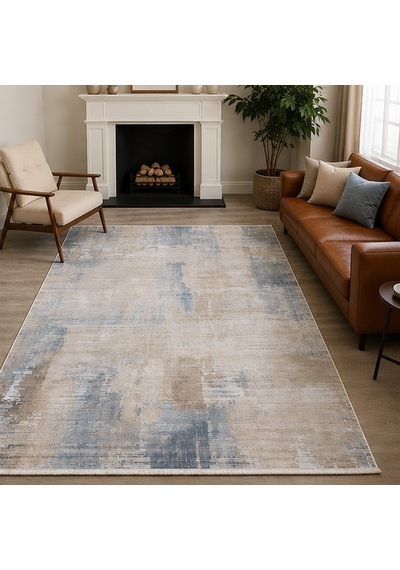 Otantik Modern Eskitme Saçaklı Dokuma Salon Halısı Krem Mavi Vizon 200x290 Cm 11