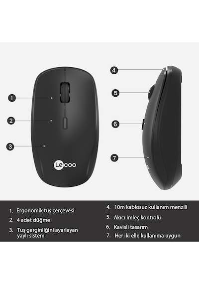 Lecoo WS203 Kablosuz 2400 DPI 4 Tuşlu Optik Mouse