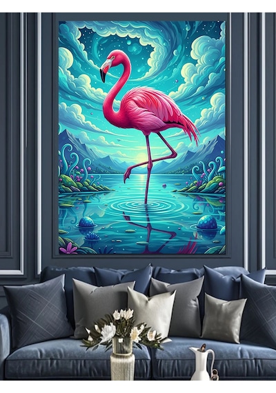 Ahşap Tablo Pembe Flamingo Su Sanatı İnsan Figürlü Tablolar
