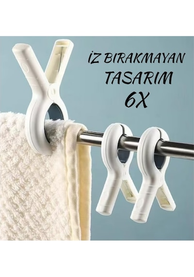 Mucit Home 6 Adet Şezlong Mandalı Plaj Havlusu Klipsi İz Bırakmayan Çamaşır Mandalı Yorgan Kurutmaklips Beyaz