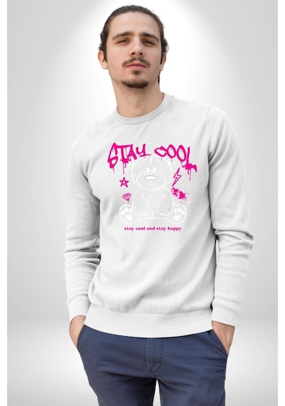 Serin Ve Mutlu Kal Unisex Beyaz Sweatshirt Beyaz