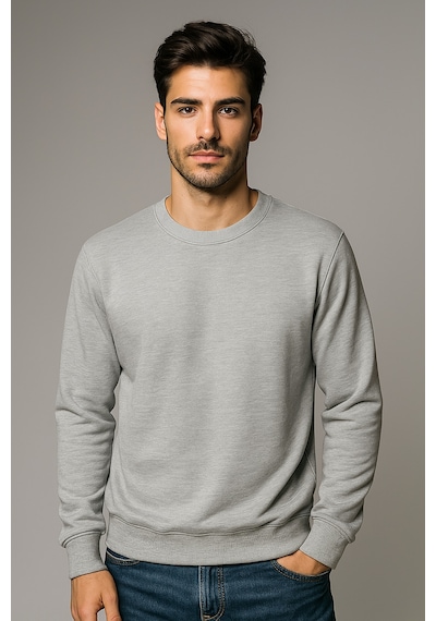 Grimelanj Erkek Sweatshirt Bisiklet Yaka 3 İplik Yıkamalı Slim Fit Sweatshirt Ncs Jeans 1617 Gri Melanj