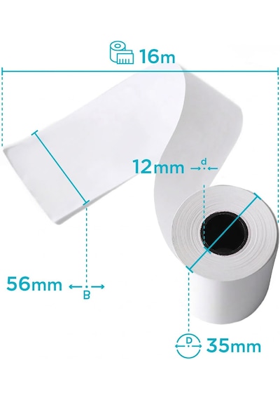 56x16 Yazar Kasa Pos Rulosu 50 Adet 5 Paket , Termal Rulo, 48 Gsm, Bitme Uyarı Şeridi, Bpa İçermez, 56mmx16m