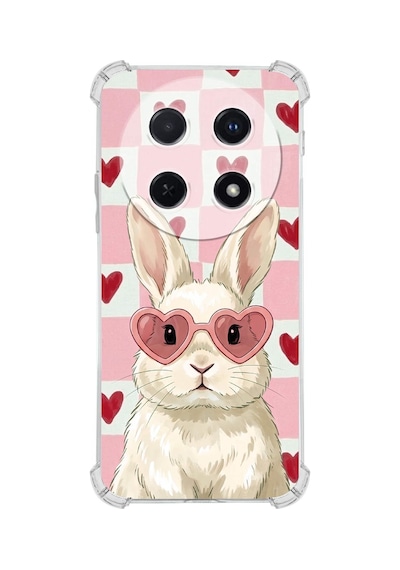 Printify Huawei Nova 12i İle Uyumlu Pembe Pötikare Serisi Pembe Zıpzıp Tasarımlı Uv Baskılı Köşe Korumalı Antişok Kılıf Şeffaf
