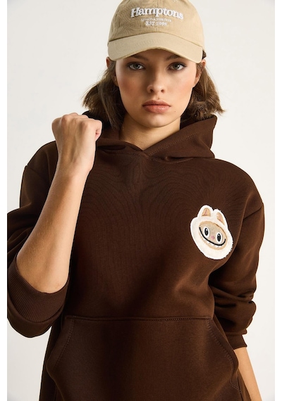 Shade Kadın Nakış İşlemeli Kapüşonlu Kanguru Cepli Sweatshirt 6045 60284098 - Kahve