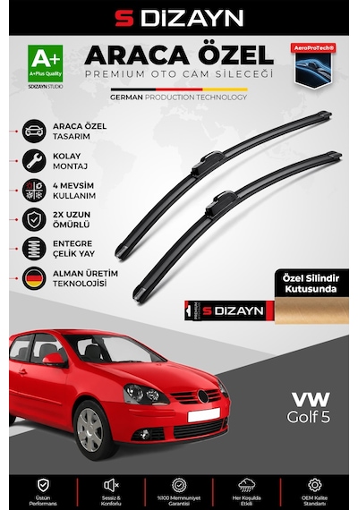 S-dizayn Vw Golf 5 Ön Cam Silecek Seti 2004-2005 Premium Araca Özel 60-48 Cm A+ Kalite