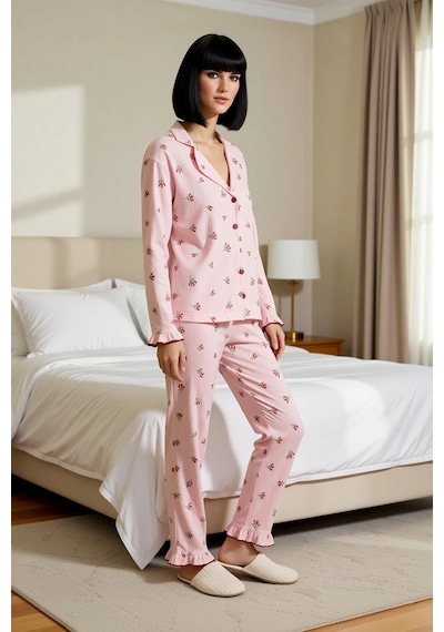 Benerly Kadın Gömlek Yaka Standart Kol Regular Kalıp Örme Pijama Takımı F Pembe Benerly Kadın Gömlek Yaka Standart Kol Regular Kalıp Örme Pijama Takımı F Pembe