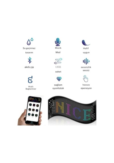 Araç İçi Led Panel Dijital Ekran Kumandalı Mobil Uygulamalı Kayar Led Rgb Ofis Parti Iş 37cm X 11 Cm Çok Renkli