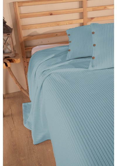 Tek Kişilik Saç Örgü Pike Seti Yatak Örtüsü Takımı 1 Adet Yastık Kılıfı 160 X 220 Cm Mavi