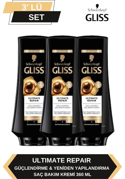 Gliss Ultimate Repair Saç Kremi 3 x 360 ML