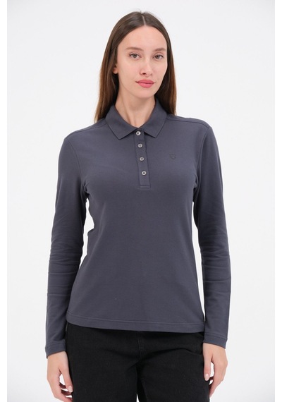 Msw Kadın Uzun Kollu Regular Fit Polo Yaka T-shirt Füme