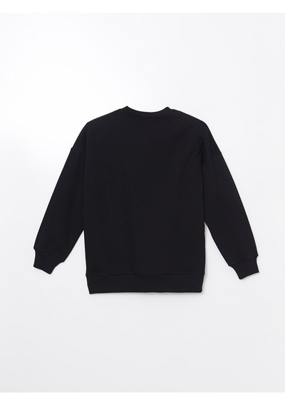 Lcw Modest Siyah Bisiklet Yaka Baskılı Oversize Kadın Sweatshirt