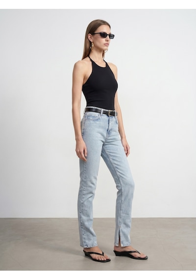 Dilvin 72326 Yanı Yırtmaçlı Straight Jean-mavi