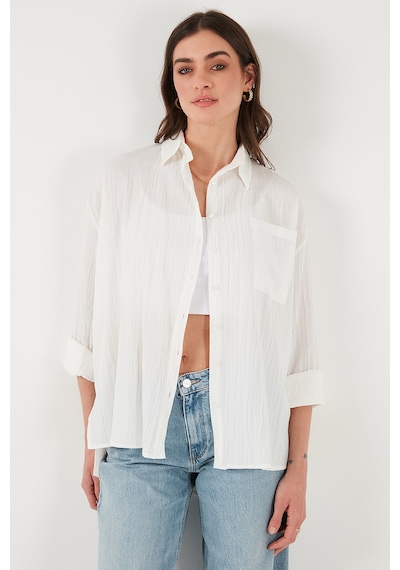 Lela Regular Fit Tek Cepli Önü Kısa Arkası Uzun Krinkıl Bayan Gömlek 6772752 Beyaz Lela Regular Fit Tek Cepli Önü Kısa Arkası Uzun Krinkıl Bayan Gömlek 6772752 Beyaz