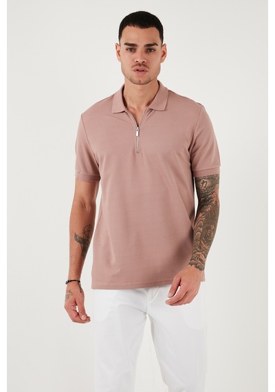Buratti Pamuklu Regular Fit Fermuarlı Erkek Polo Yaka T Shirt 5902915 Pudra