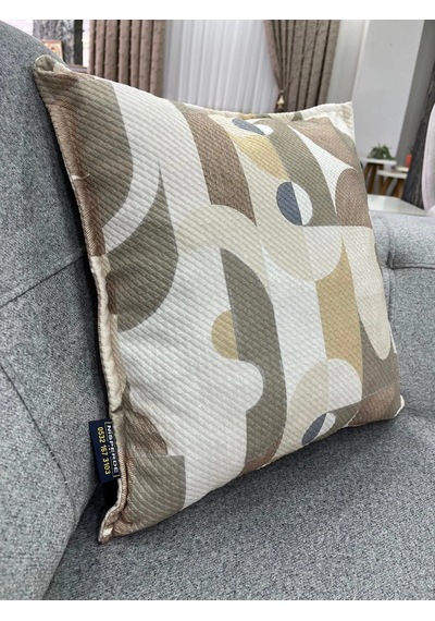 Nıvemeshome Geometrik Açık Kahve Desenli 45x45 Dolgulu Kırlent Kılıfı Çok Renkli