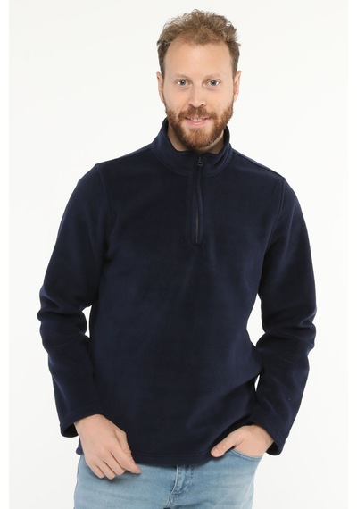 Uniprom Erkek Normal Kesim Dik Yaka Yarım Fermuarlı Polar Sweatshirt Lacivert