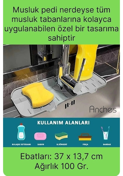 Mutfak Banyo Lavabo Silikon Musluk Arkası Mat Oluklu Su Tutucu Tezgah Üstü Bulaşık Kurutma Pedi Diğer