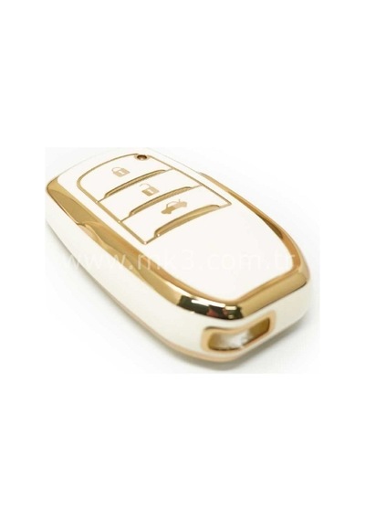 Gma Keys Lüx Toyota Corolla Flama X Pack 3 Buton Nano Anahtar Kılıfı Beyaz Gold Altın Renk 1.ci Kalite