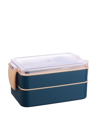 Fely Çatal Kaşıklı Çift Katlı Beslenme Kabı Lunch Box Toplam 900 Ml 400 Ml Ve 500 Ml Lacivert