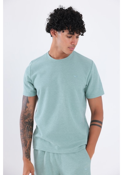 Rowinger Waffle Dokulu Nakış Logo Detaylı Oversize Erkek T-shirt Çağla