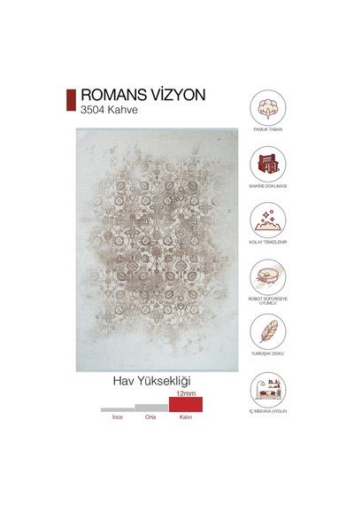 Hoom Rugs Vizyon 3504 Kahverengi Eskitme Desenli Akrilik Halı