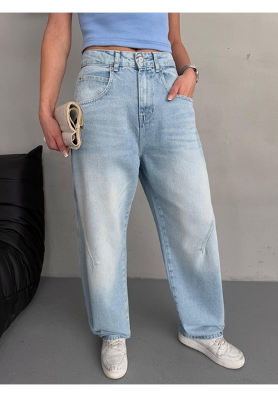 Baloon Fit Dikiş Detaylı Balta Cepli Fresh Mavi Jean Mavi+fresh