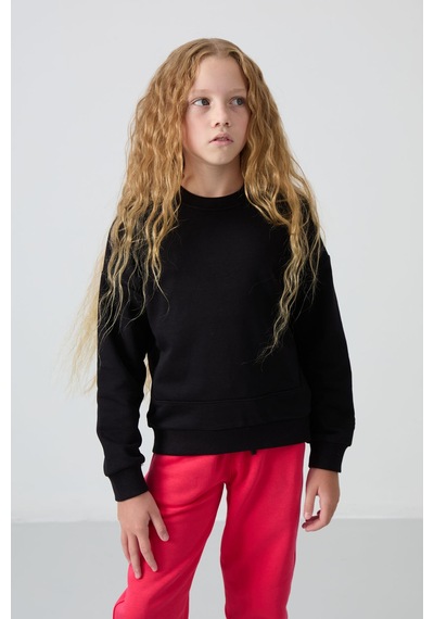 Oversize 3lü Paket Siyah-gül Kurusu-açık Mavi Kız Çocuk Sweatshirt - 75150 Siyah - Pembe