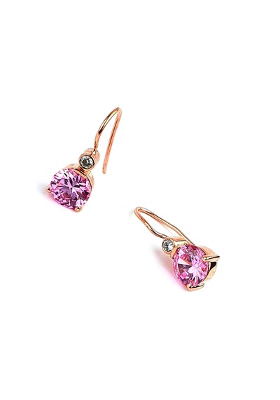 Pembe Zirkon Taşlı 925 Ayar Gümüş Rose Küpe