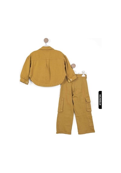 Escabel Xo Kids Kargo Cepli Kemerli Düz Paçalı Kız Çocuk Pantolon 5-14 Yaş 2413 Fıstık Yeşili