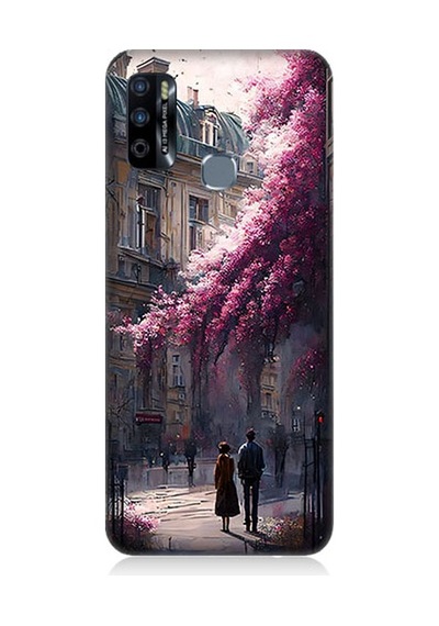 İnfinix Hot 9 Uyumlu Çiçekli Sokak Desenli Silikon Kılıf