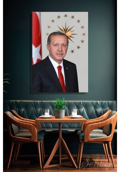 Türkiye Cumhuriyeti Cumhurbaşkanı Recep Tayyip Erdoğan'in Resmi Bir Portresi Dikey Kanvas Tablo 4121