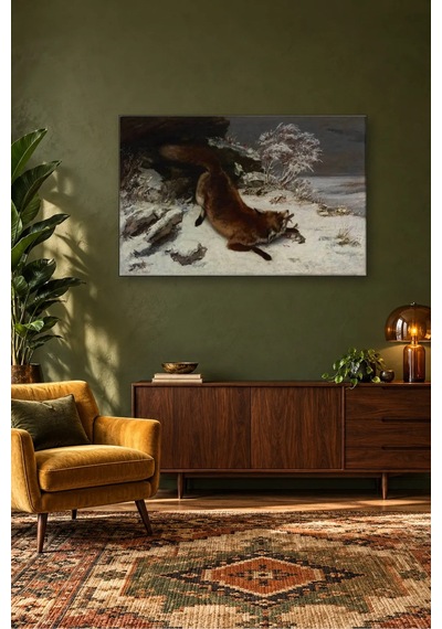 Fida Gustave Courbet Karda Avını Yakalayan Tilki Canvas Tablo Çok Renkli