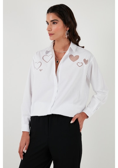 Lela Kalp Detaylı % 100 Pamuk Regular Fit Bayan Gömlek 51443511 Beyaz