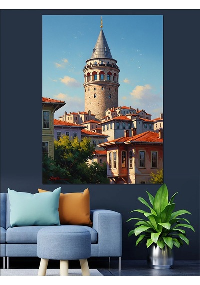 Tarihi Evler Ve Galata Kulesi Dekoratif Kanvas - Mdf Ahşap Tablo