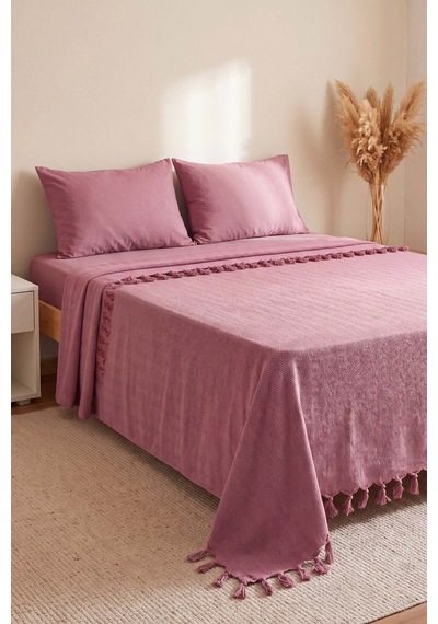 Pembe Natural Çift Kişilik Baskılı Pike & Yatak Örtüsü 200x230 Cm