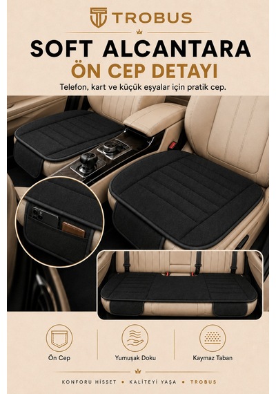 Opel Combo Üniversal Soft Alkantra Çizgili 3 Parça Oto Koltuk Minderi Siyah