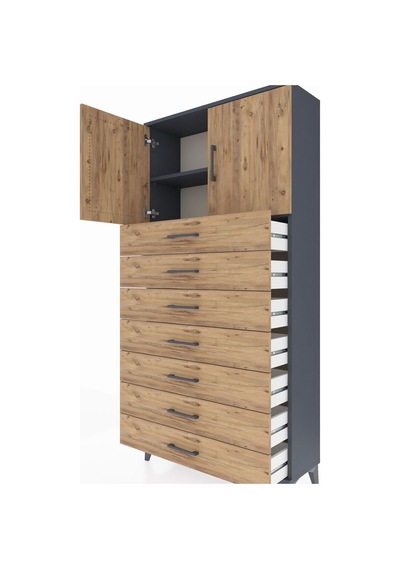 Arges Dolap 2 Raflı 7 Çekmeceli 2 Kapaklı 88x30x182 Antrasit-çam Antrasit