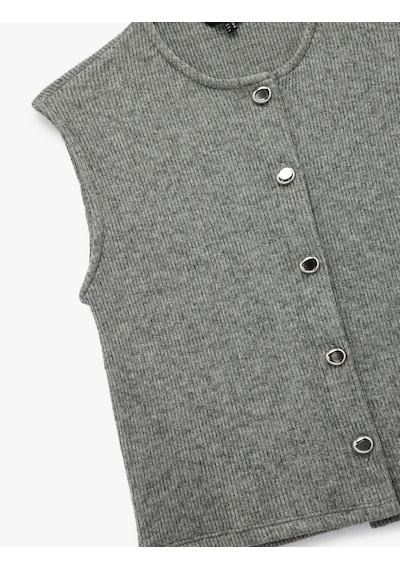 Koton Slim Fit Kolsuz Bisiklet Yaka Düğmeli Hırka Gri Melanj 6wak30053ek Gri Melanj