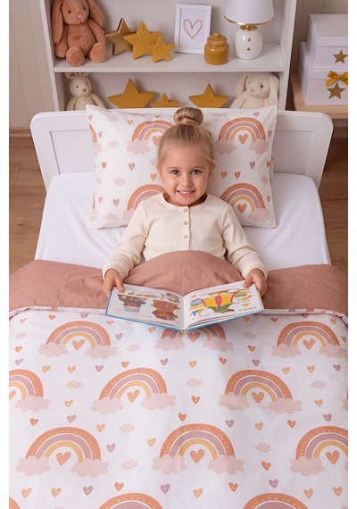 Bohem Pastel Gökkuşağı Tek Kişilik Pamuklu Nevresim Takımı Çok Renkli