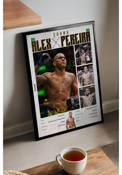 Alex Pereira Ufc Siyah Ahşap Çerçeveli Poster, Dekoratif Dövüş Duvar Tablosu