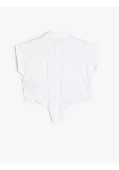 Koton Crop Gömlek Önden Bağlama Detaylı Kısa Kollu Cepli Beyaz 4skg60180aw Beyaz