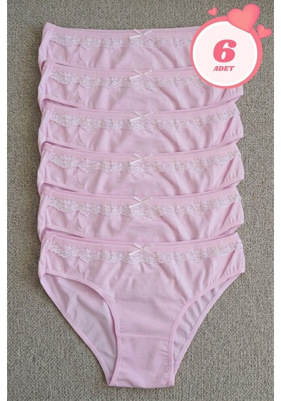 Mataş Kadın 6'lı Paket Dantel Detaylı Pamuklu Bikini Külot Esnek İz Yapmaz Yumuşak İç Çamaşırı Pembe