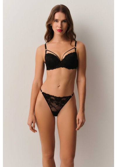 Suwen Ophelia Simli Dantelli Detaylı String Külot St4456602d012 Siyah