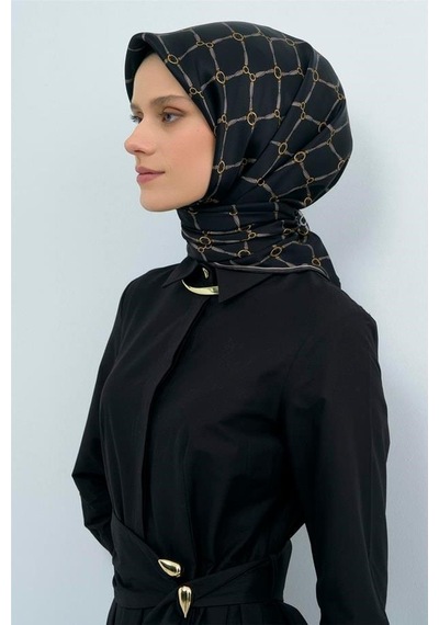 Armine İpek Eşarp 2026 Yaz - 9538-84 Siyah Sarı Sura
