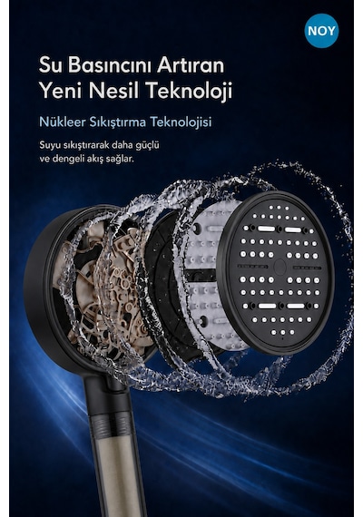 Duş Başlığı Seti Filtreli Duş Başlığı 6 Fonksiyonlu 5 Yedek Filtre Hediyeli Premium Serisi Siyah