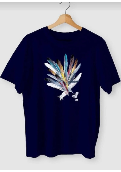 Kozia Outdoors Malkoçbey Renkli Tüy Baskılı T-shirt Lacivert