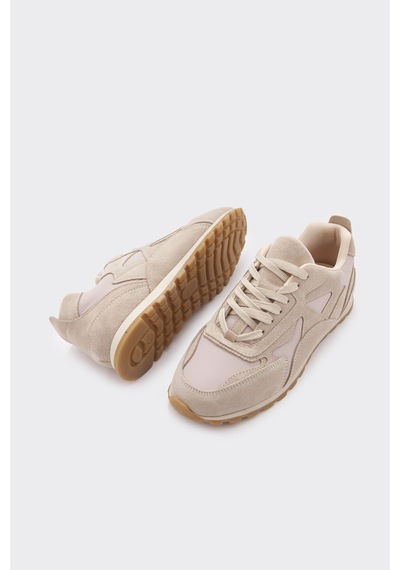 Derinet Bağcıklı Günlük Kadın Sneaker Bej Süet Bej Süet